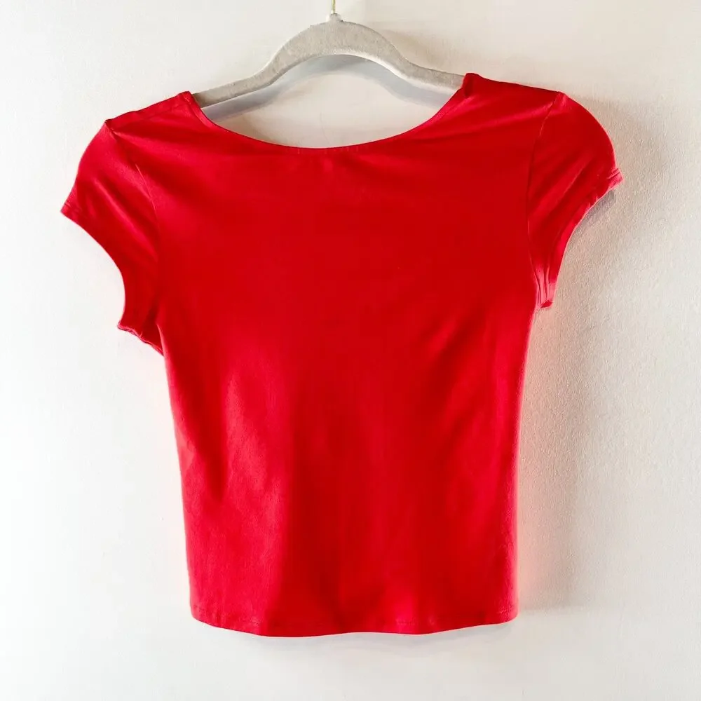 Alo Alosoft Back For More Fitted Tee Shirt Top Bright Red Small